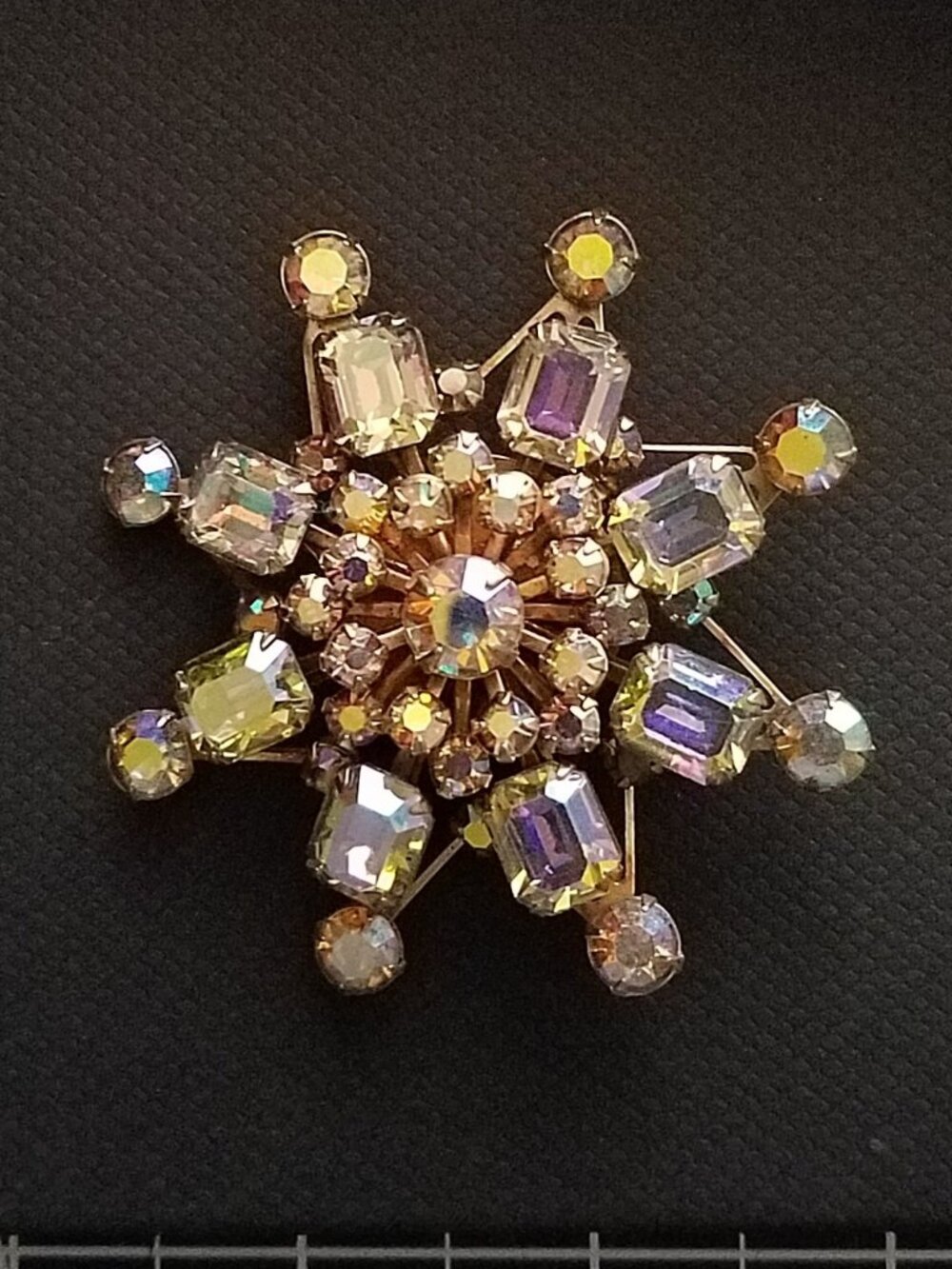 Vintage Aurora Borealis Rhinestone Snowflake Brooch
